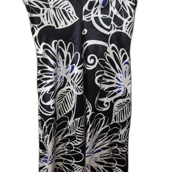 Maggie London Black White Seaside Floral Midi V-Neck Dress 12 Semi-Formal Spring - Picture 9 of 13